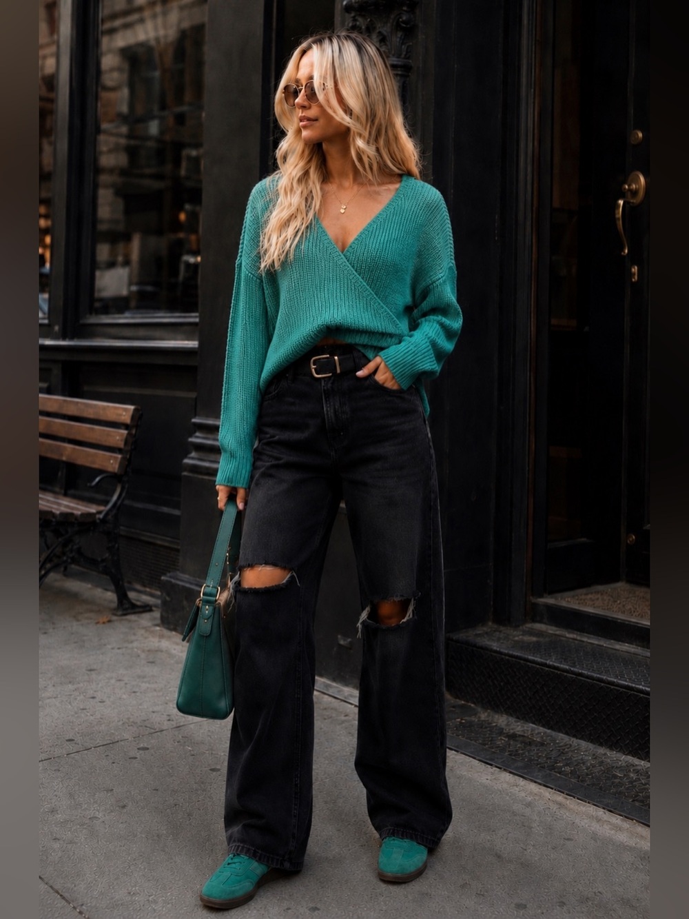 NWT BRINLEY CROP KNIT CROSS FRONT SWEATER - Teal/Turquoise